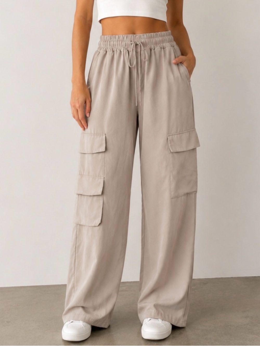 Khaki Cargo Pants Women’s Size Small Lightweight Baggy Beige Wide Leg Pants